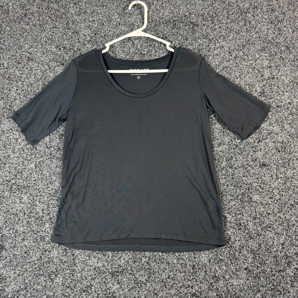 EVERLANE‎ Black 100% Lyocell Scoop Neck Elbow Sleeve T Shirt Extra Small
